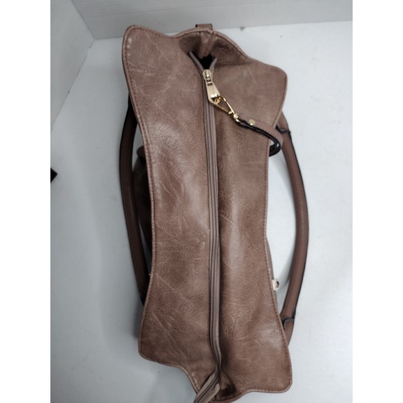 Y2K Taupe Faux Leather Hobo Bag Gold Hardware Buckle Detail Tote Zippers Brown - Picture 5 of 8